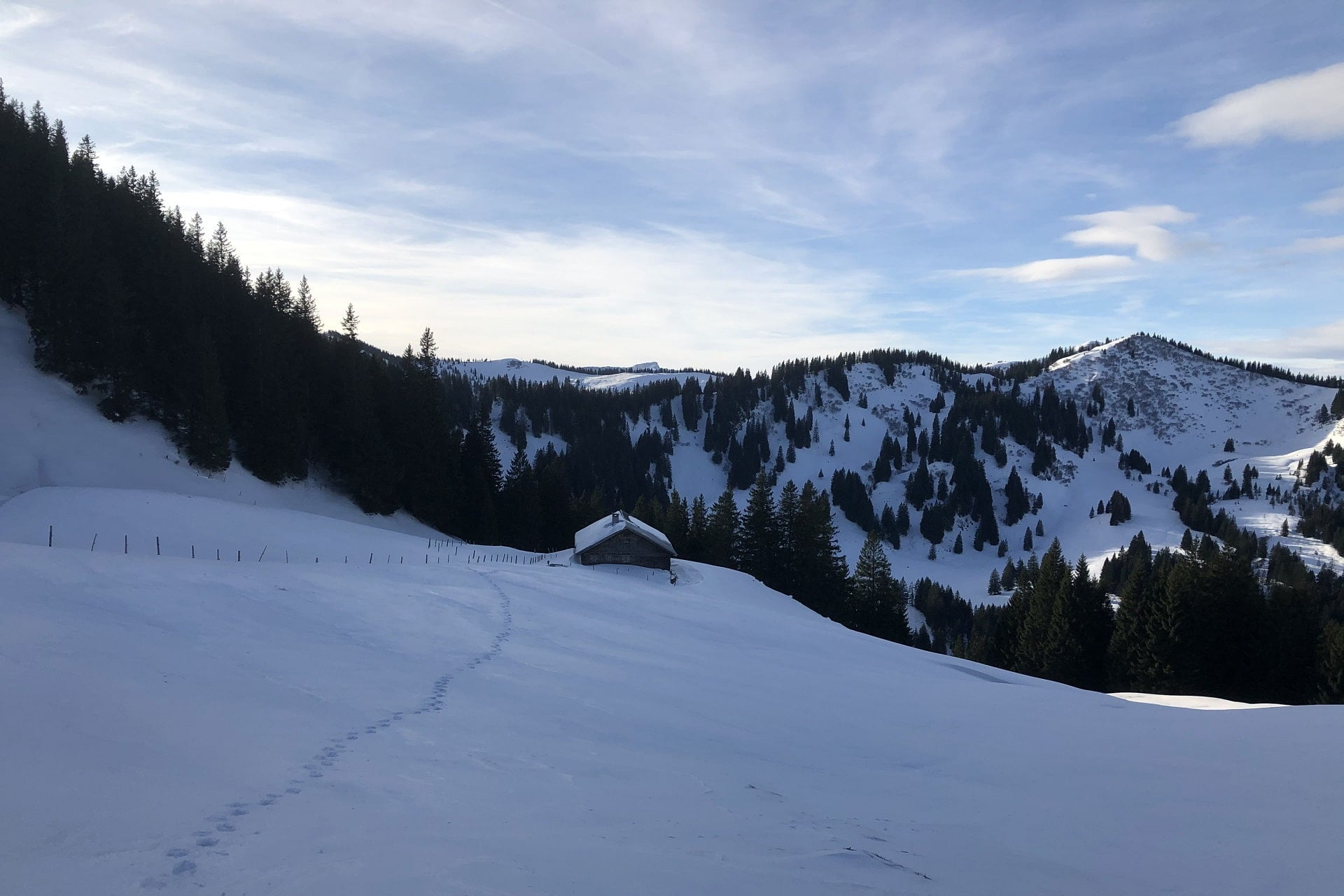 Rangiswanger Alpe mit Schneelandschaft