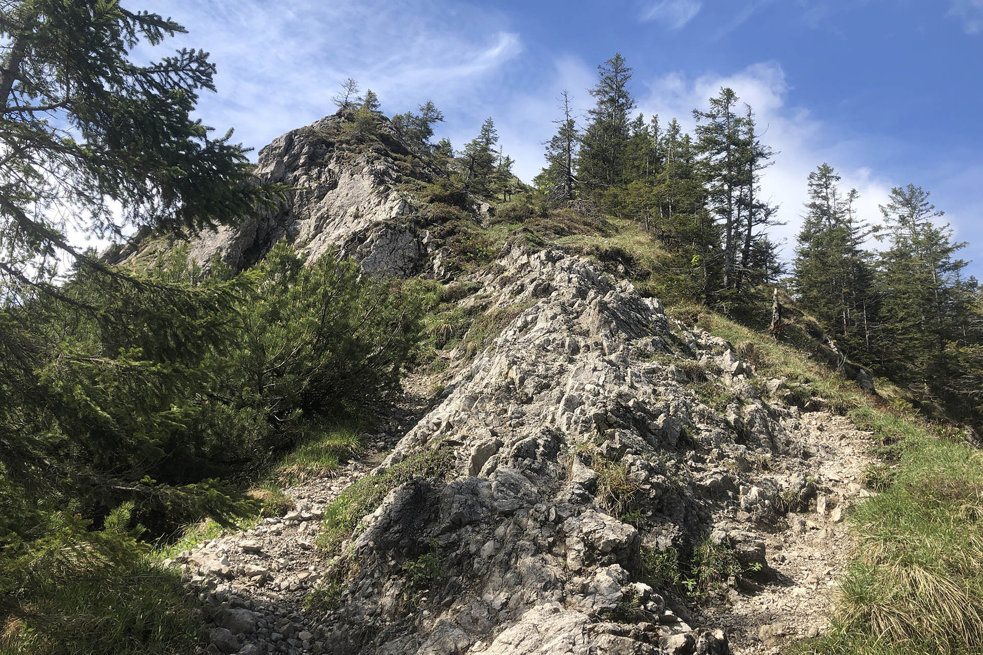 Letzter Anstieg über Felsen zum Imberger Horn im Allgäu