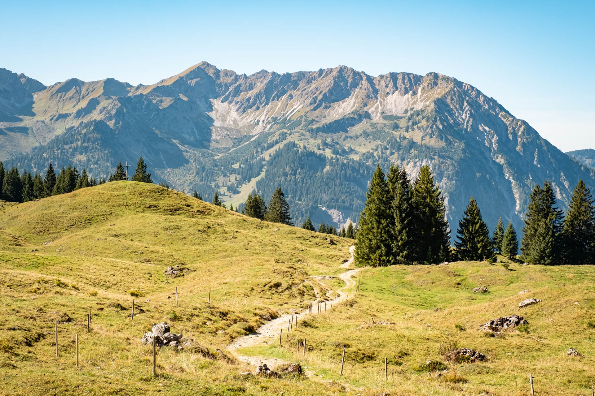 Abstiegsweg mit Aussicht von der Willersalpe